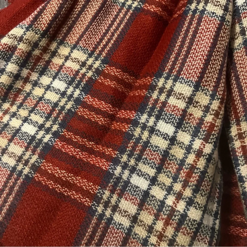 Red, White Blue Plaid Striped Oversized Blanket Scarf,‎ Fringed Edges